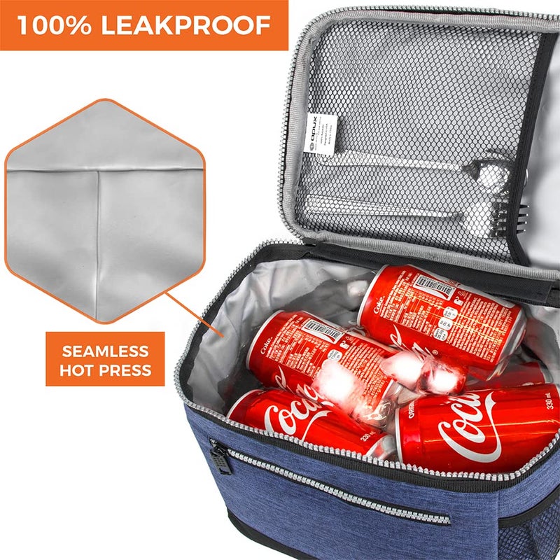 opux Insulated Lunch Box Men Women, Lunch Bag for Work School, Leakproof Soft Cooler Tote Adult, Large Lunch Pail Kids Boys Girls, Picnic Beach Food Bag with Shoulder Strap, Heather Navy - Image 4
